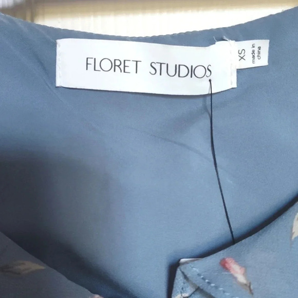 Floret Studio Floral Ruffle Mini Dress XS Blue Long Sleeve Cottagecore - Picture 7 of 10